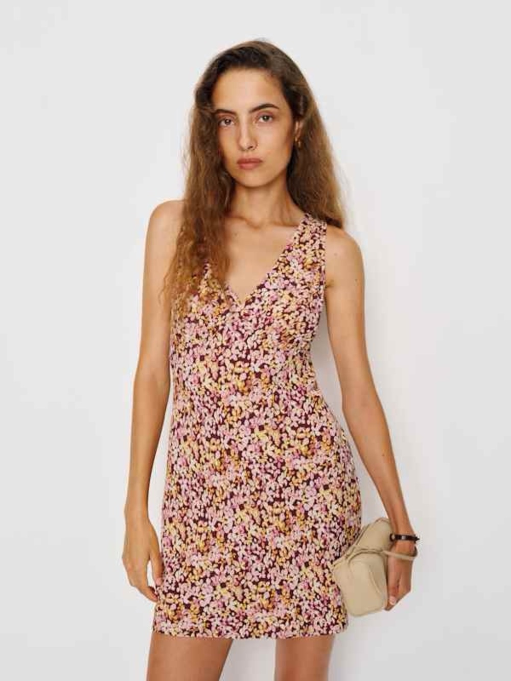 Reformation Floral V-Neck Sleeveless Mini Dress - Pink Multi